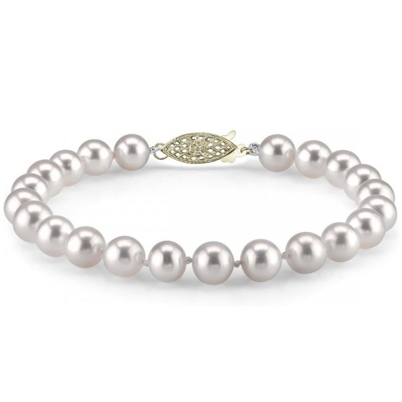 The Pearl Source White Freshwater Pearl Bracelet for Women - Cultured Pearl Bracelet with 14k Gold Plated Clasp with Genuine Cultured Pearls, 7.0-7.5mm Pearl Gifts for Anniversary - Image 1